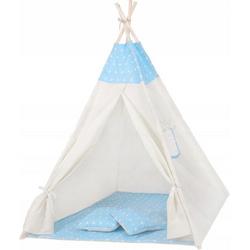 Springos Tipi Tent | Wigwam Speeltent | 120x100x180 cm | Met Mat en Kussens | Naturel Blauw | Sterren